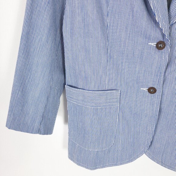 Vintage Blue & White Pinstripe Blazer Jacket Union Made in USA - Picture 2 of 7